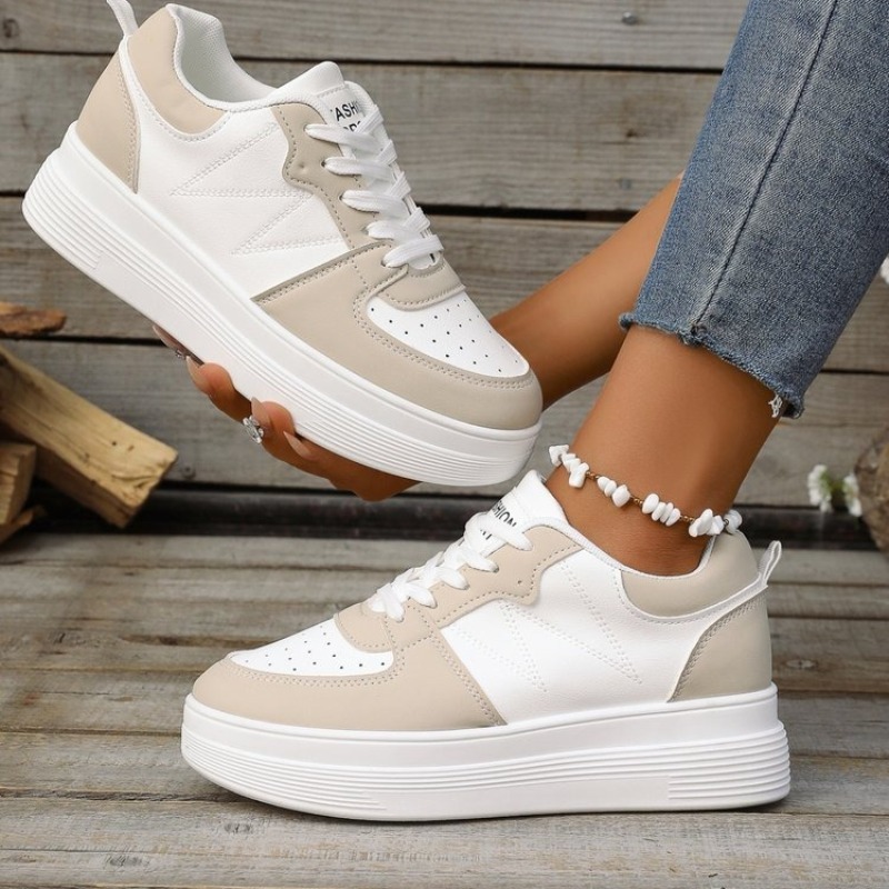 Platform Sneakers Chunky - レディース プラットフォームスニーカー ラウンドトゥ チャンキーヒール レースアップ カジュアルシューズ