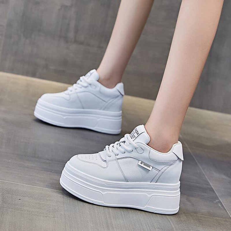 Platform Sneakers Chunky - 9 センチメートル本革新ブランドデザイナー夏秋プラットフォーム女性カジュアルシューズ分厚いスニーカーランニングウォーキングシューズ 34-40