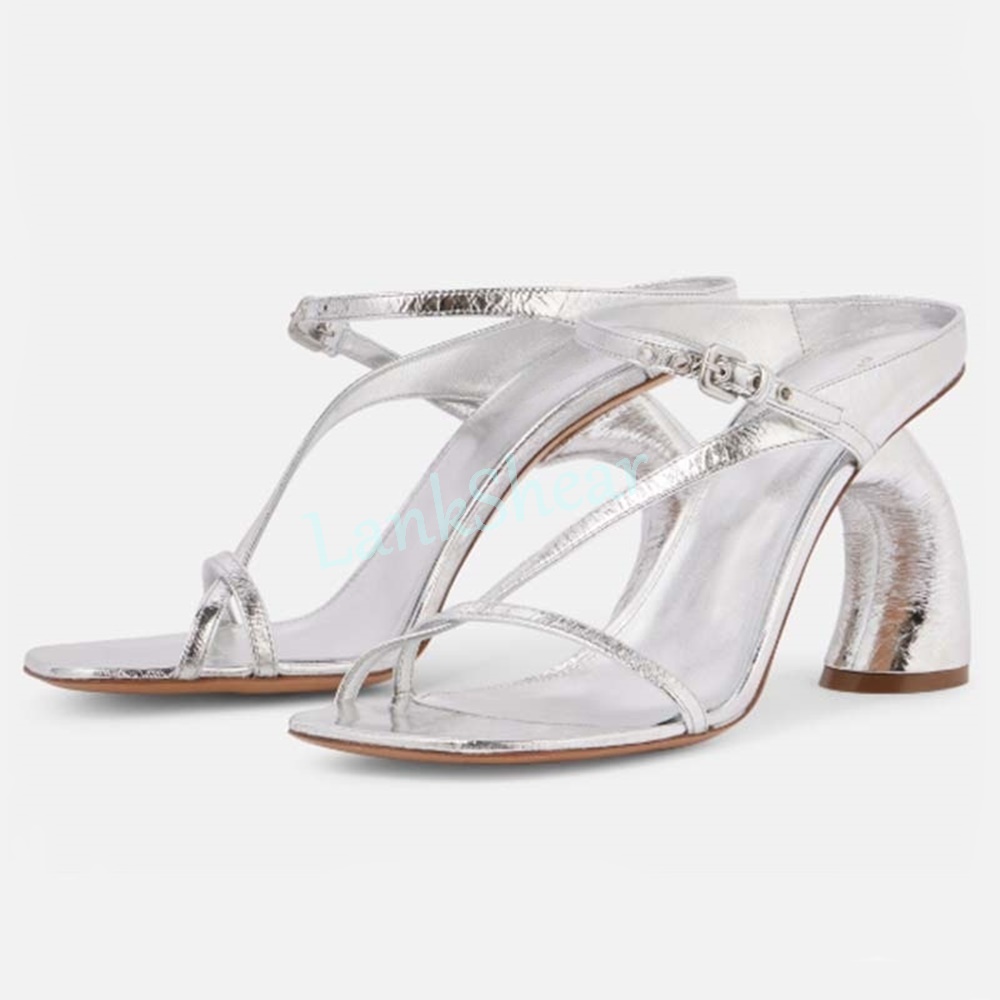 Women'S Shoes Paris - パテントレザー奇妙なハイヒールサンダルスクエアトゥアンクルバックルストラップファッションセクシーな女性のドレスシューズ宴会パリーブラウンソリッド