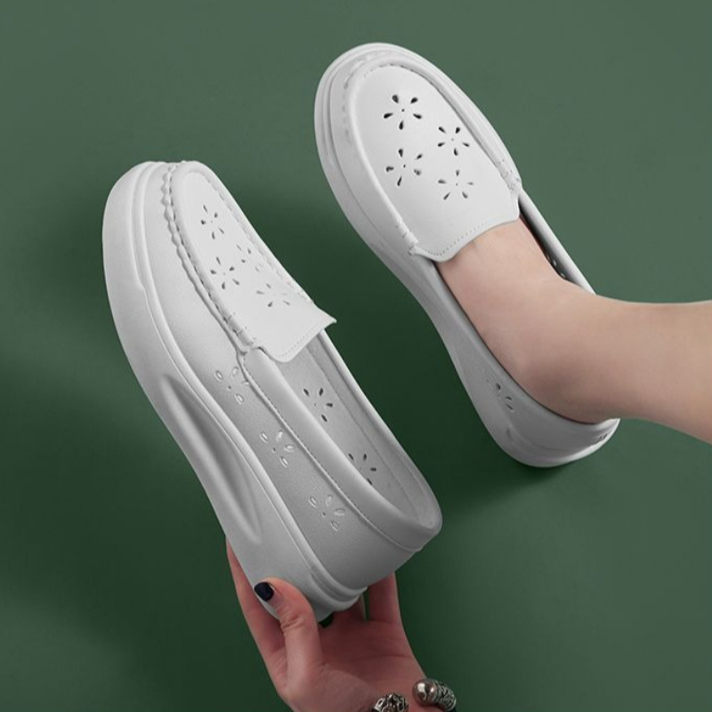 Women'S Shoes For Standing All Day - 女性用厚底ナースシューズ通気性のある穴あきワークスニーカー滑り止め快適な一日中立って歩けるローファー春秋