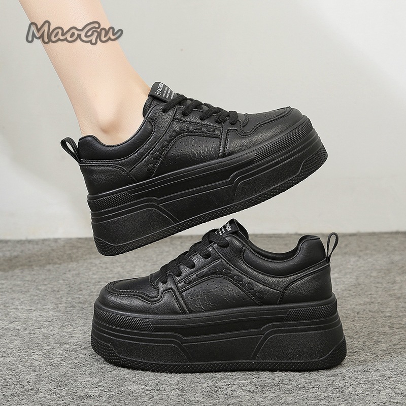 Platform Sneakers Chunky - 身長を伸ばすプラットフォーム ホワイトスニーカー 女性用 レースアップ 厚底 カジュアルシューズ