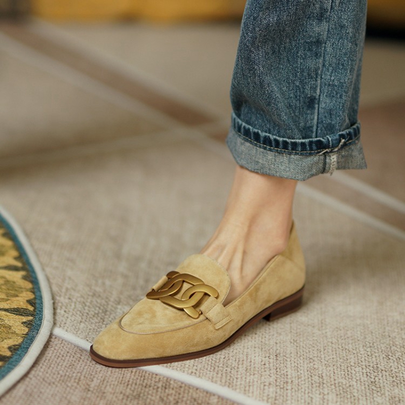 Kids Shoes Women - 女性用スエードレザーモカシン,ラウンドトゥのローヒールシューズ,バックル付き,春と秋用