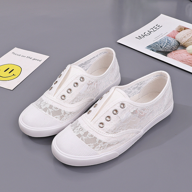 Loafer Flat Women - ファッションレースホワイトキャンバスシューズ女性夏フラット中空通気性カジュアル女性のスニーカースリップオン女性ローファー WSH5745