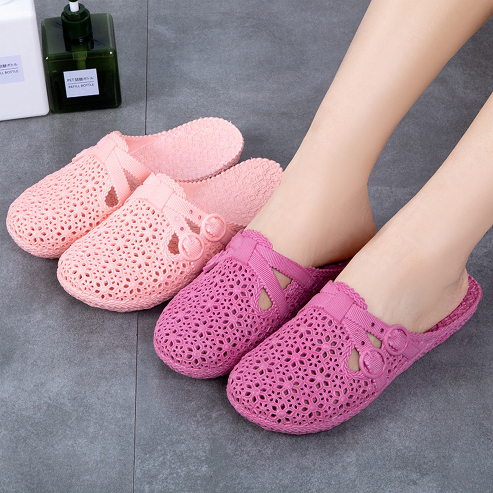 Women'S Shoes Toms - ラップトゥ通気性スリッパ夏の屋外穴あき靴ホームファッションカジュアル中空バックルスリッパ女性のための