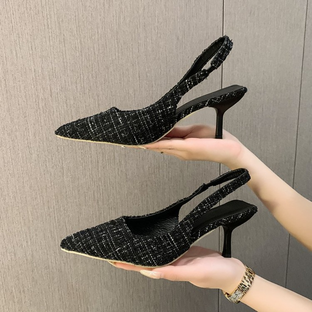 Women'S Shoes Toms - エレガントなオフィスレディース用スリングバックスティレットシューズ、夏用バックレスポインテッドトゥ細ヒール、ライトブルーチェック柄ハイヒールサンダル