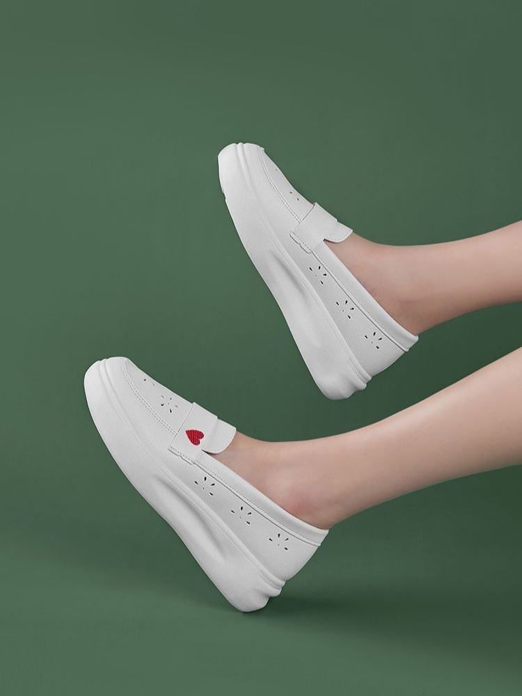 Women'S Shoes For Standing All Day - 韓国風トレンドプラットフォームナースシューズ レディース カットアウト 通気性抜群 ホワイト 終日履ける