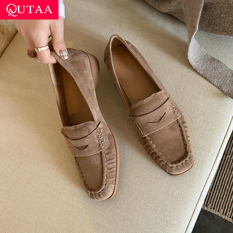 Kids Shoes Women - QUTAA 2026 ニュースファッション女性パンプス靴子供スエード女性ローファー春本革カジュアルシューズラウンドトゥレディース 34-40