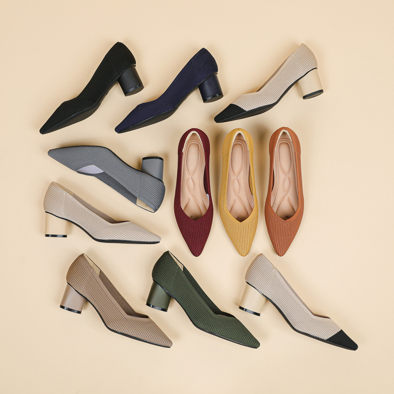Court Heel Pointed - プリンセスハイヒール レディースチャンキーヒール 2026新作 ポインテッドトゥ Vカット ストレートグレイン