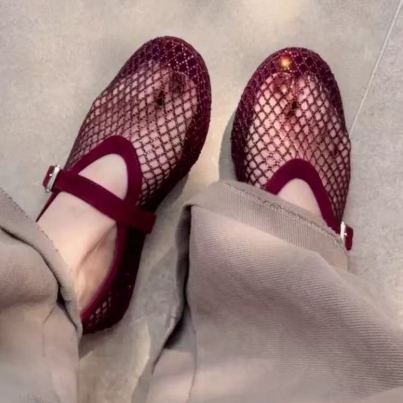 Women'S Shoes Toms - 中空ラインストーンバオトウサンダル レディース 2026年新作 フィッシングネット通気性織りメリージェーンシングルシューズ