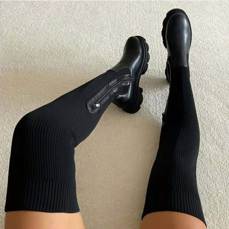 Sock Boot Women - 2025 冬の靴の女性の靴下ブーツファッション膝腿の高ブーツ女性のためのプラスサイズのプラットフォームの靴セクシーな Zapatos Mujer