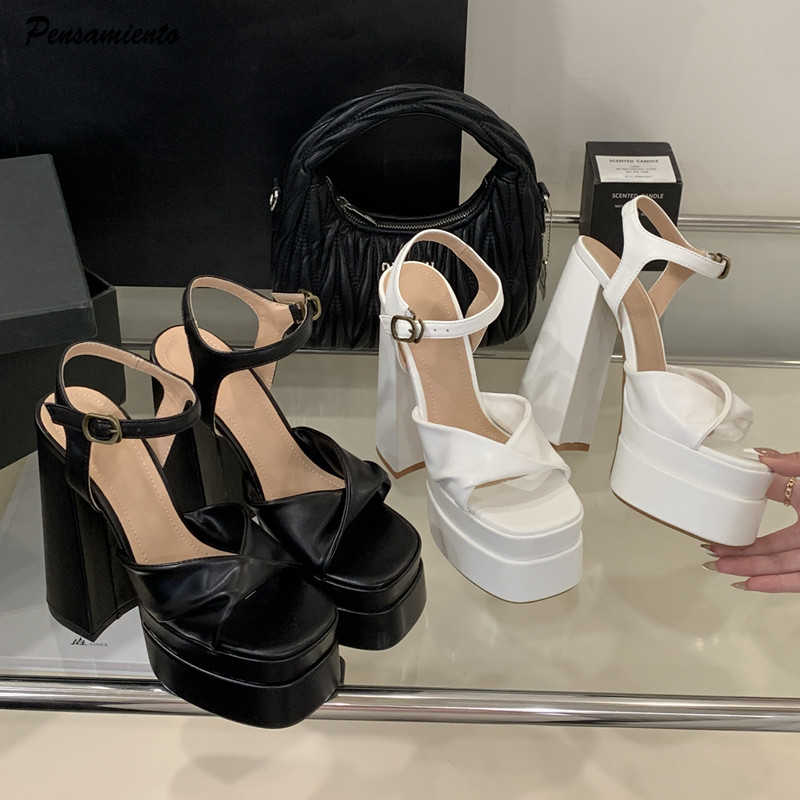 Platform Sneakers Chunky - スタースタイルのファッションダブルプラットフォームウェッジ女性グラディエーターサンダル夏 15 センチメートル超ハイヒール分厚いパーティードレスシューズサンダル