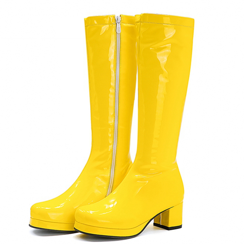 High Knee Heel Boots - Reave cat-sweet-膝丈のPUブーツ,丸いつま先のヒール,大きいサイズ33-46,黄色,紫,オレンジ,s1981,秋