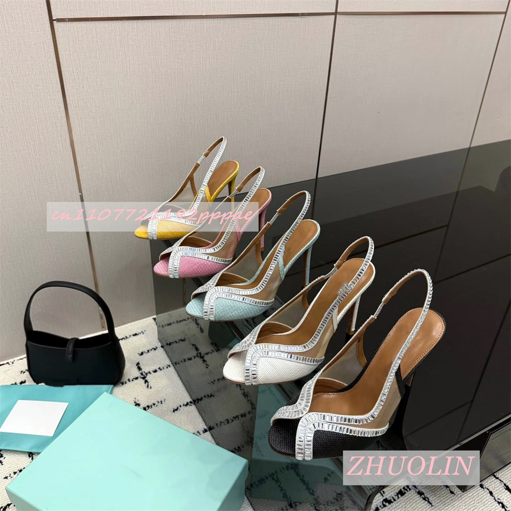 高級本革ハイヒールサンダル女性織りラインストーントリムオープ - Kids Shoes Women のレビューと価格