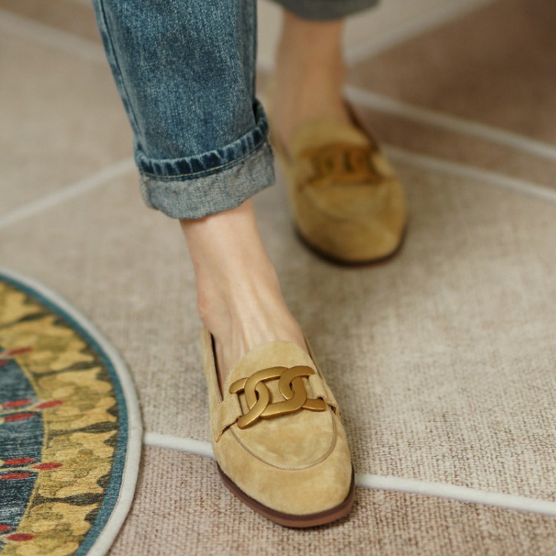 女性用スエードレザーモカシン,ラウンドトゥのローヒールシュー - Kids Shoes Women のレビューと価格