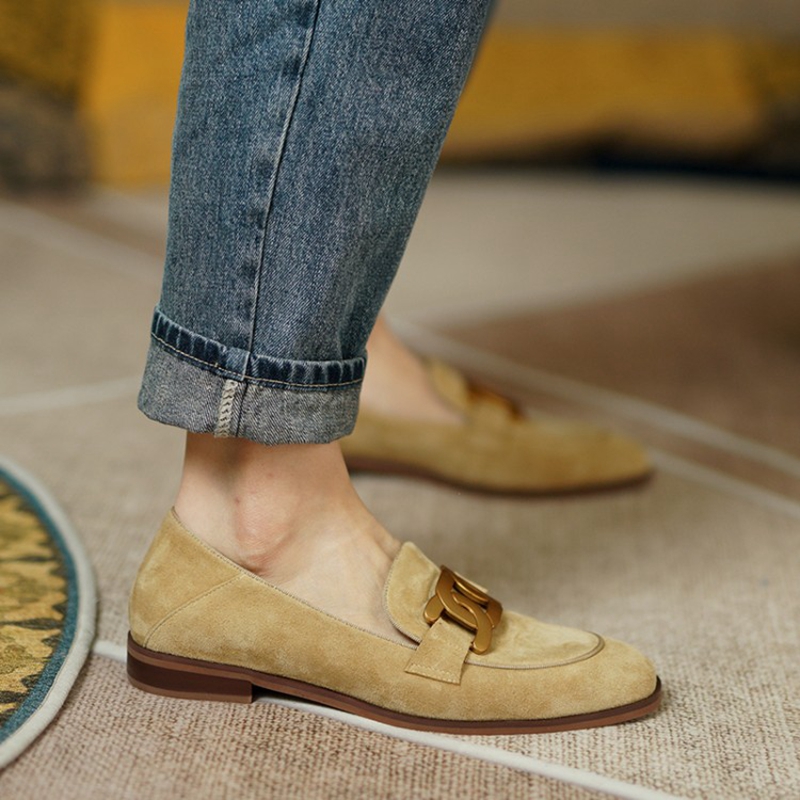 女性用スエードレザーモカシン,ラウンドトゥのローヒールシュー - Kids Shoes Women のレビューと価格