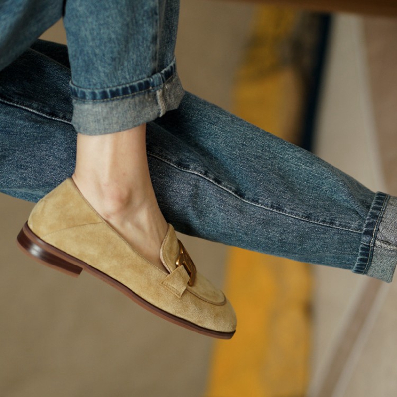 女性用スエードレザーモカシン,ラウンドトゥのローヒールシュー - Kids Shoes Women のレビューと価格