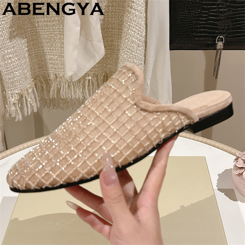 光沢のあるレースメッシュラウンドトゥフラットスリッパ レディ - Loafer Flat Women のレビューと価格