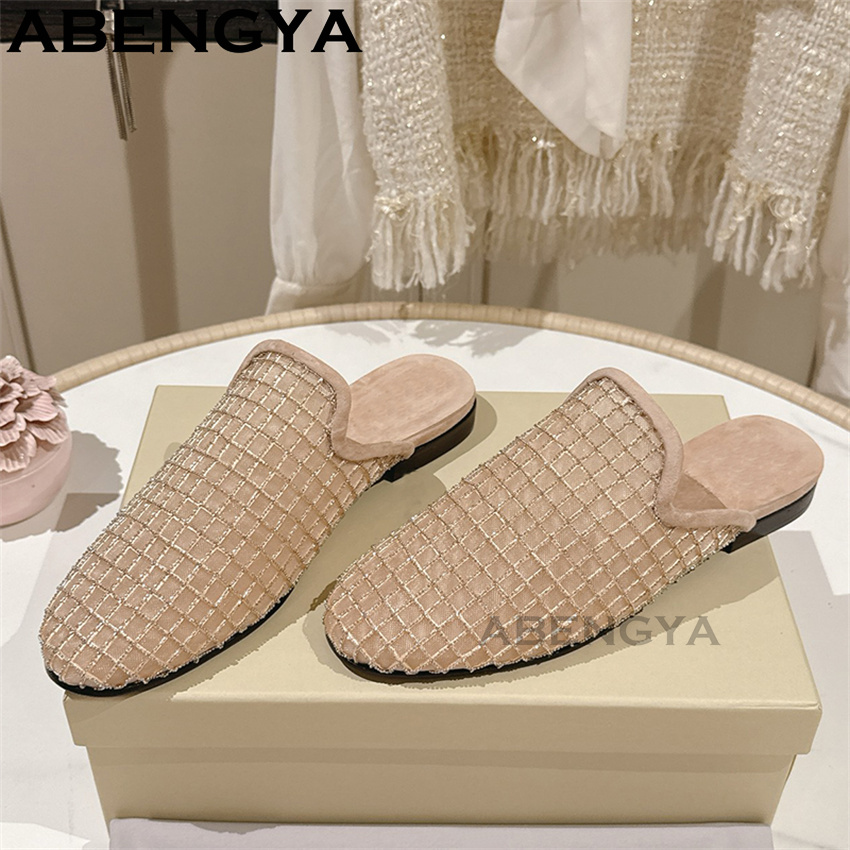 光沢のあるレースメッシュラウンドトゥフラットスリッパ レディ - Loafer Flat Women のレビューと価格