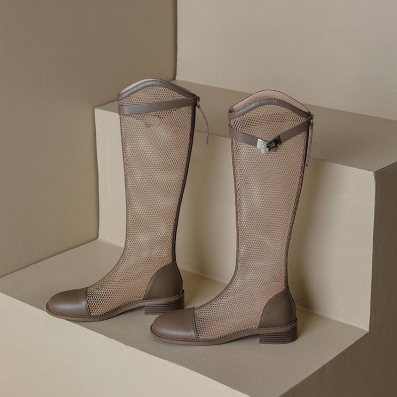 女性の夏のニーハイメッシュハイブーツ女性通気性メッシュナイト - High Knee Heel Boots のレビューと価格