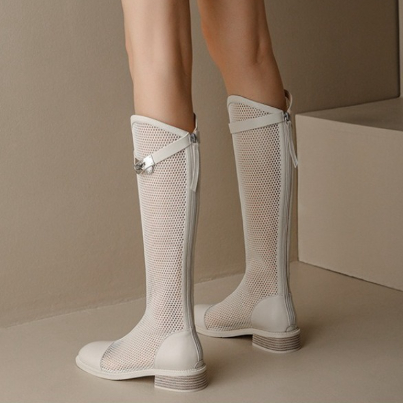女性の夏のニーハイメッシュハイブーツ女性通気性メッシュナイト - High Knee Heel Boots のレビューと価格