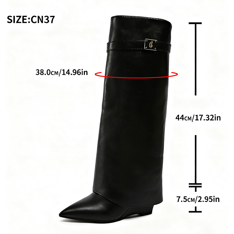 黒のPUレザーニーハイブーツ レディース セクシー ポインテ - High Knee Heel Boots のレビューと価格