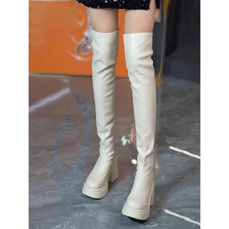 ラウンドトゥ厚底ハイヒールロングブーツ レディース 秋冬用伸 - Sock Boot Women のレビューと価格