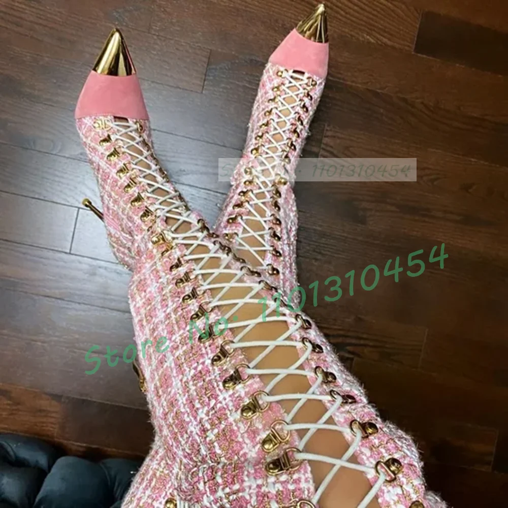 女性のためのピンクの市松模様のブーツ,pointyのつま先, - Sock Boot Women のレビューと価格