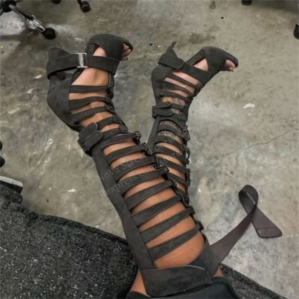グラディエーター ホローベルトバックル ニーハイブーツ 20 - High Knee Heel Boots のレビューと価格