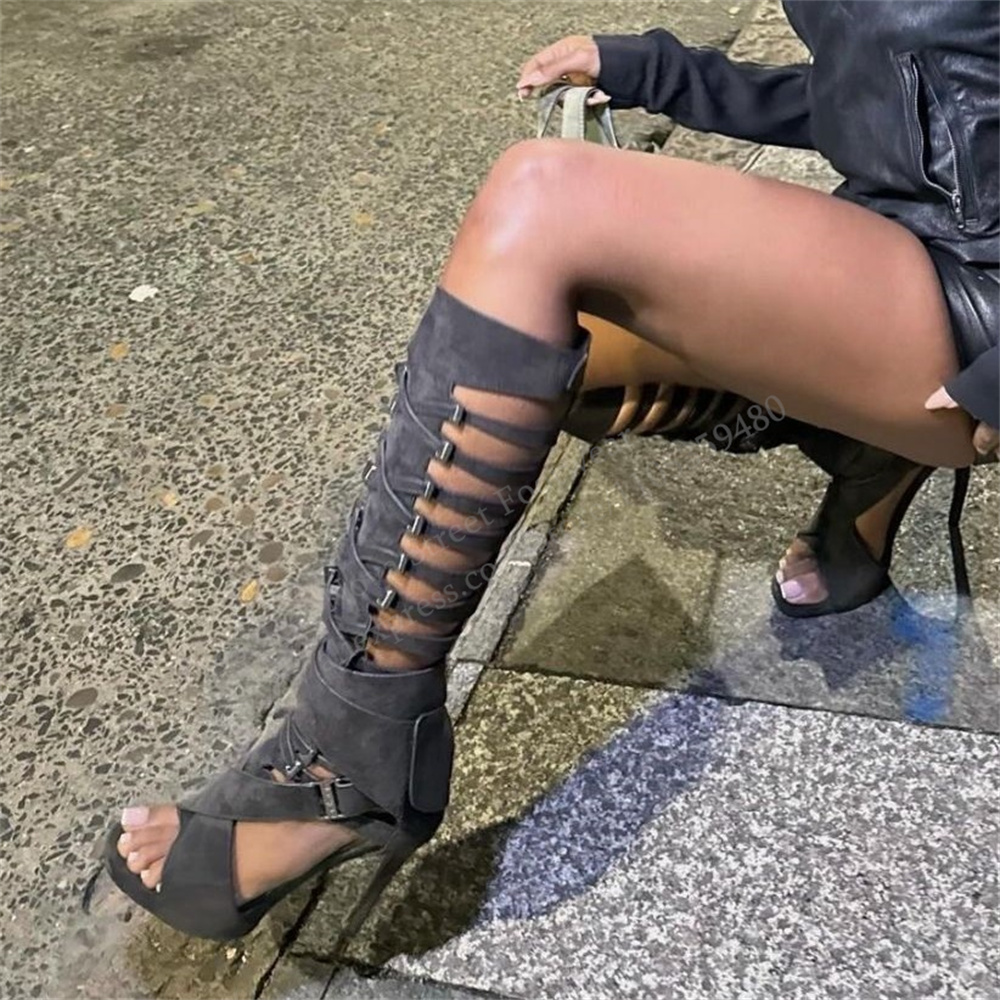 グラディエーター ホローベルトバックル ニーハイブーツ 20 - High Knee Heel Boots のレビューと価格