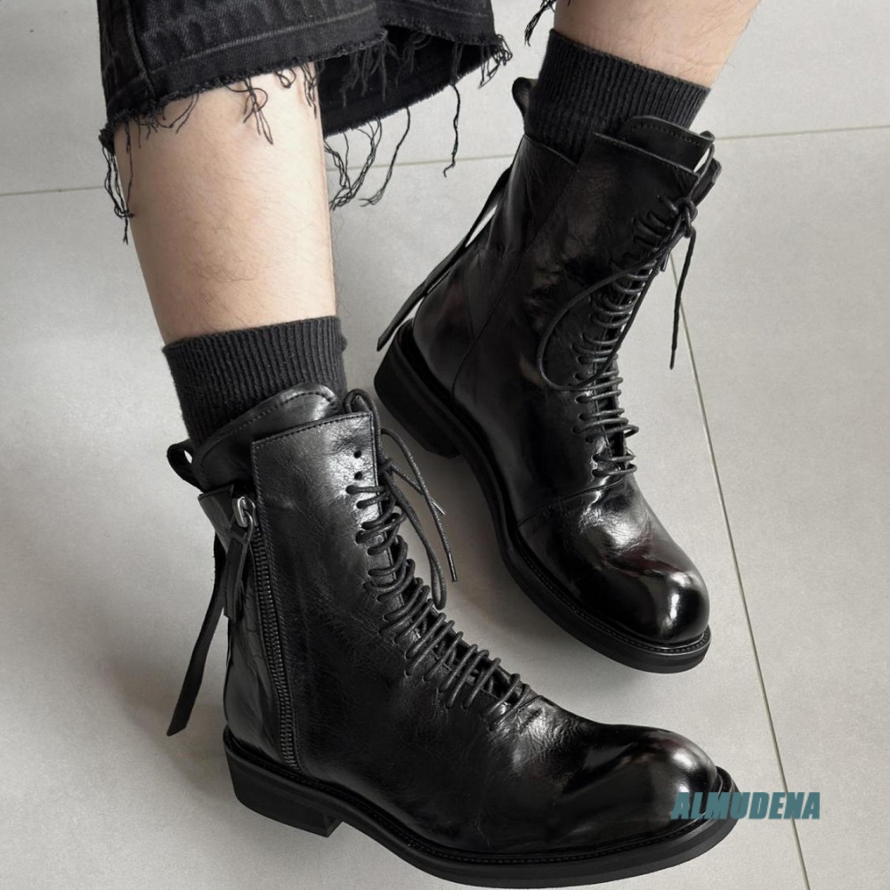 ソリッドブラックストリートスタイルメンズハイカットアンクルブ - Block Heel Ankle Boots のレビューと価格