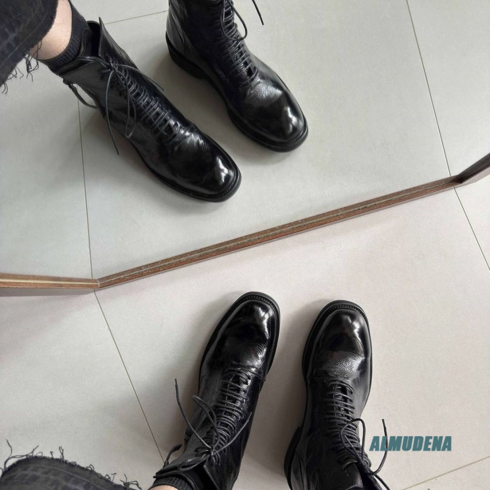 ソリッドブラックストリートスタイルメンズハイカットアンクルブ - Block Heel Ankle Boots のレビューと価格