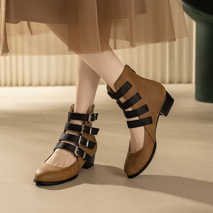 ゴシック風メリージェーンレディースアンクルブーツ、バックルス - Block Heel Ankle Boots のレビューと価格