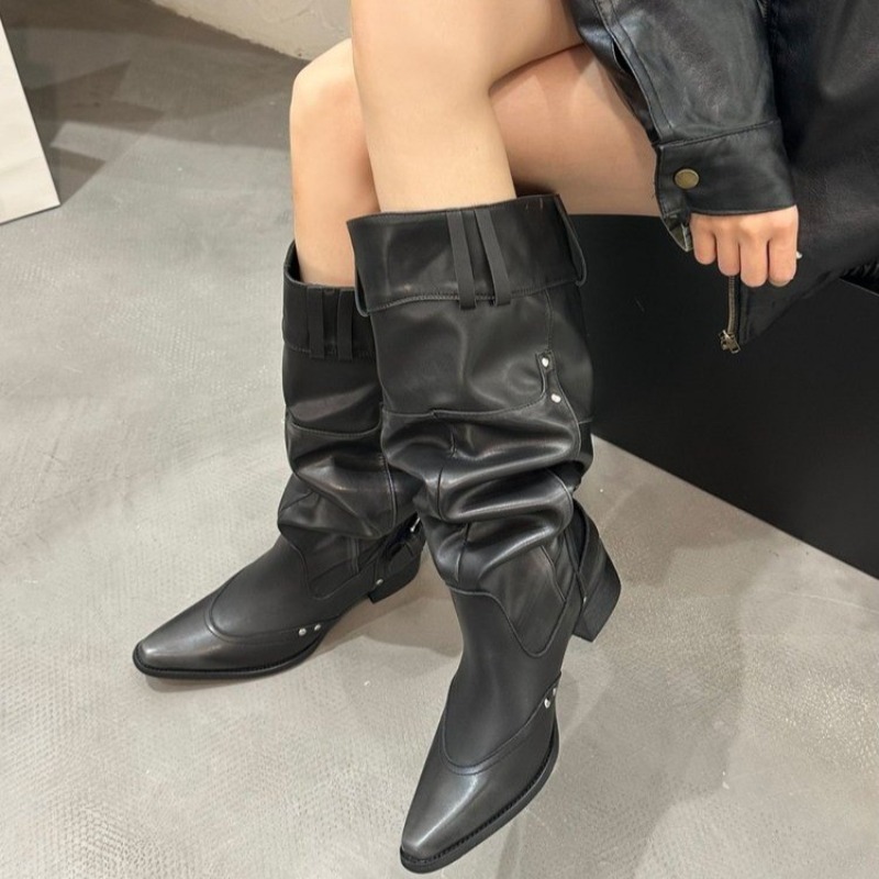 ラップシングルブーツ女性春夏ポインテッドトゥスタッズメタルバ - Block Heel Ankle Boots のレビューと価格