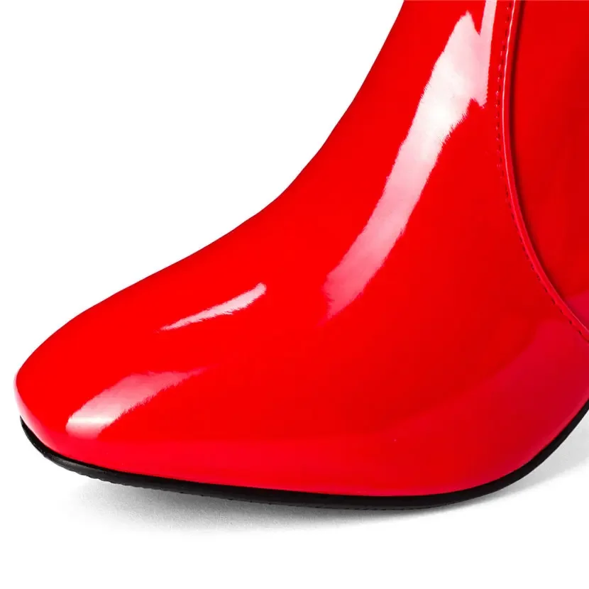 女性のための赤と白のパテントレザーニーハイブーツ,ブロックヒ - High Knee Heel Boots のレビューと価格