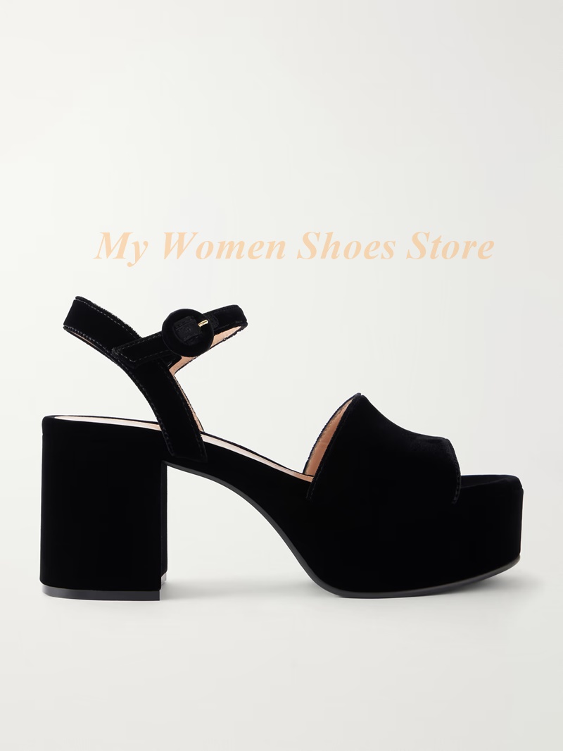 チャンキーヒールスエードプラットフォームサンダル女性ソリッド - Kids Shoes Women のレビューと価格