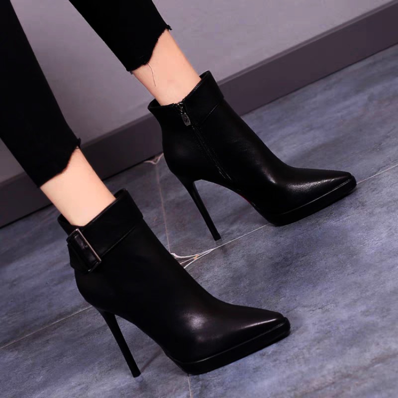 新しい冬用ポインテッドトゥハイヒール＆アンクルブーツ、ベルベ - Block Heel Ankle Boots のレビューと価格