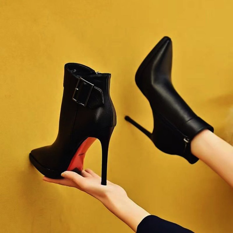 新しい冬用ポインテッドトゥハイヒール＆アンクルブーツ、ベルベ - Block Heel Ankle Boots のレビューと価格