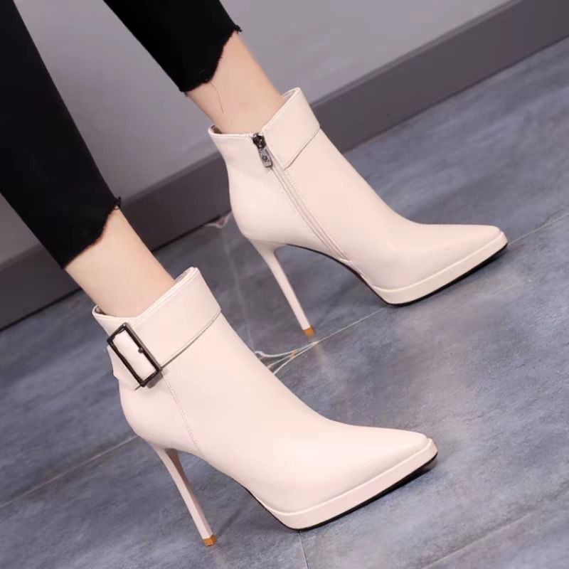 新しい冬用ポインテッドトゥハイヒール＆アンクルブーツ、ベルベ - Block Heel Ankle Boots のレビューと価格