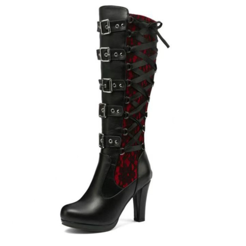 パンクゴシックスタイルの女性のニーハイブーツレディースオート - High Knee Heel Boots のレビューと価格