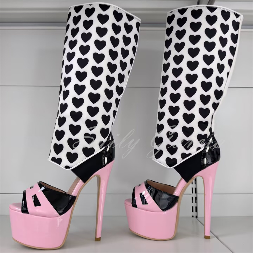 ガールピンクハートデコレーションニーハイブーツセクシーラウン - High Knee Heel Boots のレビューと価格