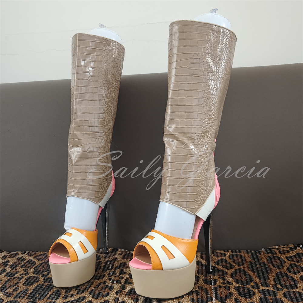 ガールピンクハートデコレーションニーハイブーツセクシーラウン - High Knee Heel Boots のレビューと価格