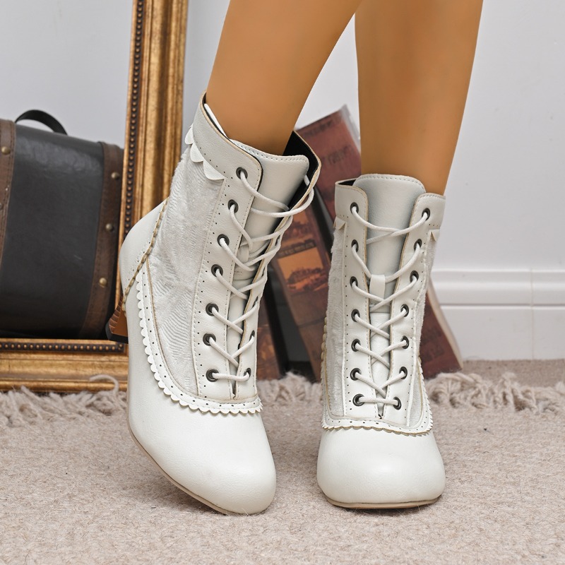 女性用クローズドトゥミドルヒールレースアップサテンレースウェ - Court Heel Pointed のレビューと価格