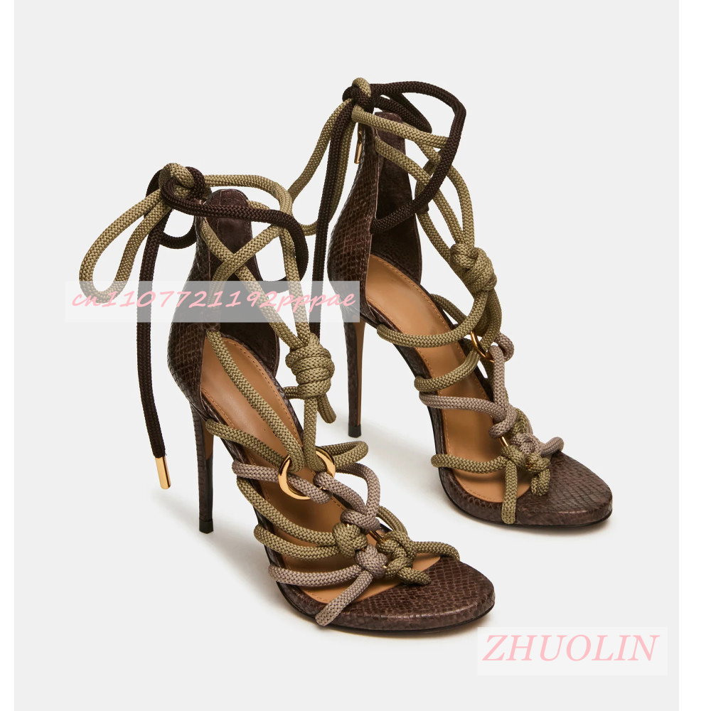 レトロな蛇皮厚いロープクロスストラップハイヒール女性のオープ - Kids Shoes Women のレビューと価格