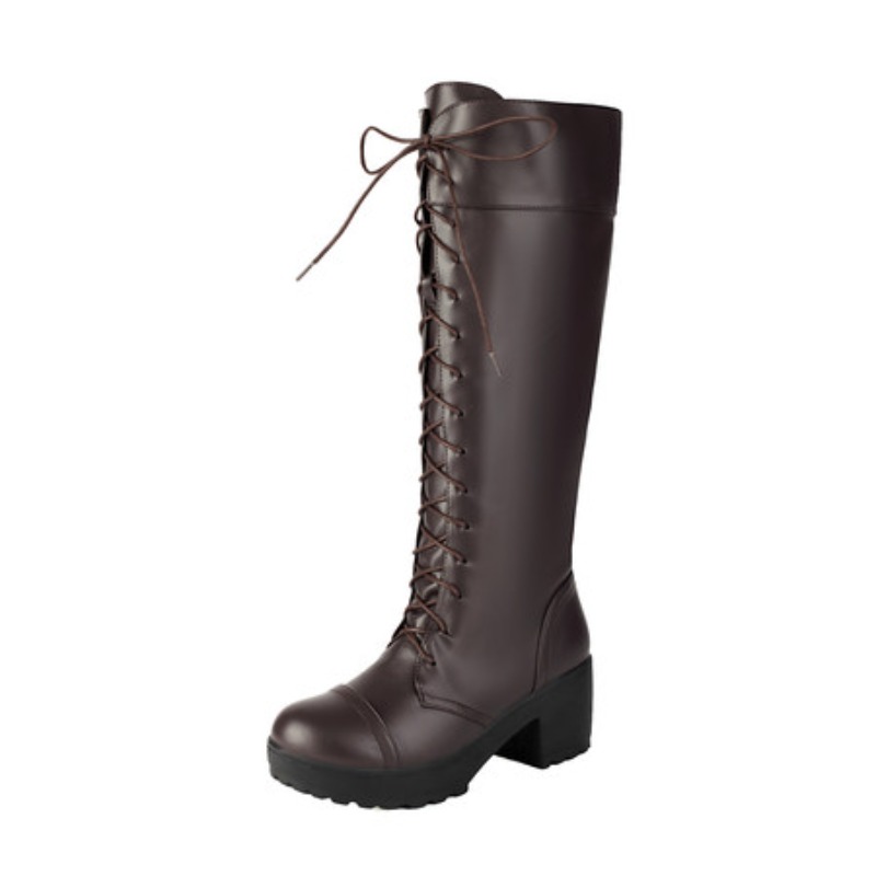 レディース ニーハイ レースアップ コンバットブーツ チャン - High Knee Heel Boots のレビューと価格