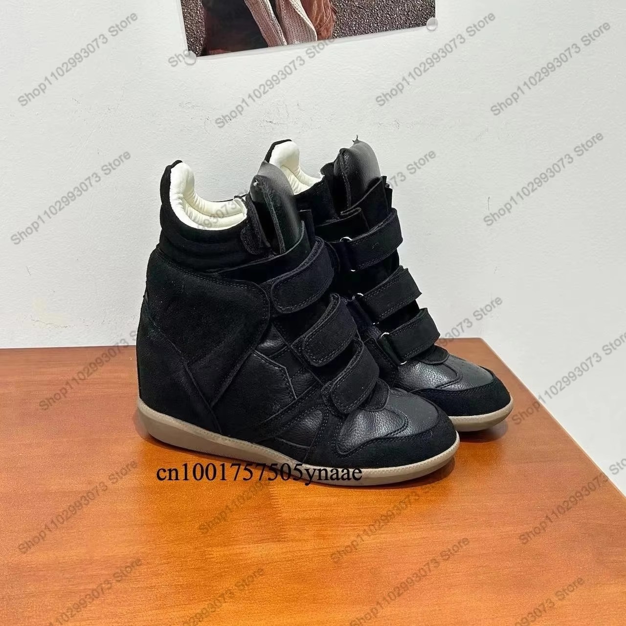 女性用隠しウェッジヒールハイカットスニーカー、スエードレザー - Block Heel Ankle Boots のレビューと価格