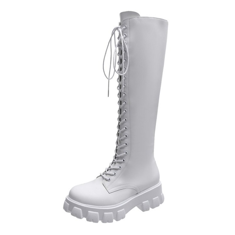 女性用ニーハイブーツ、レースアップコンバットブーツ、プラット - High Knee Heel Boots のレビューと価格