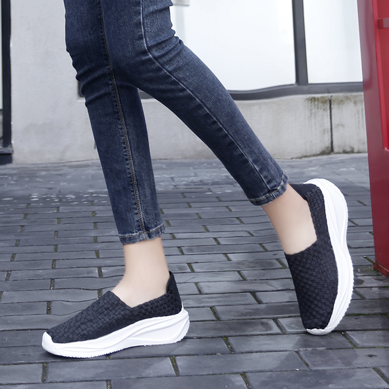 女性織り靴ローファープラットフォーム手作り弾性スリップオンカ - Loafer Flat Women のレビューと価格