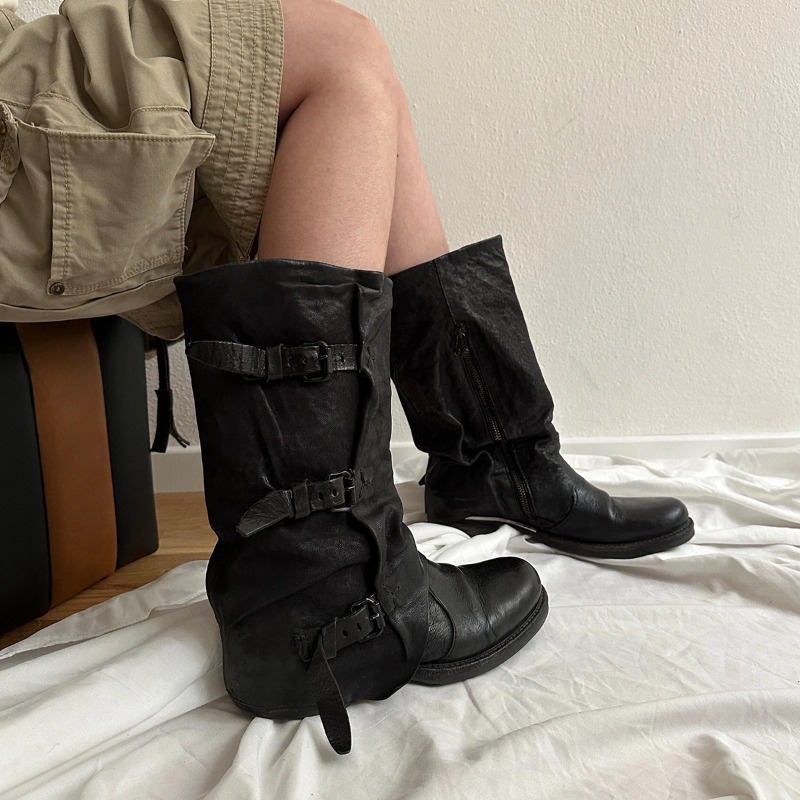 古典的な女性の靴レトロ高級本革ナイトブーツ女性のためのファッ - High Knee Heel Boots のレビューと価格