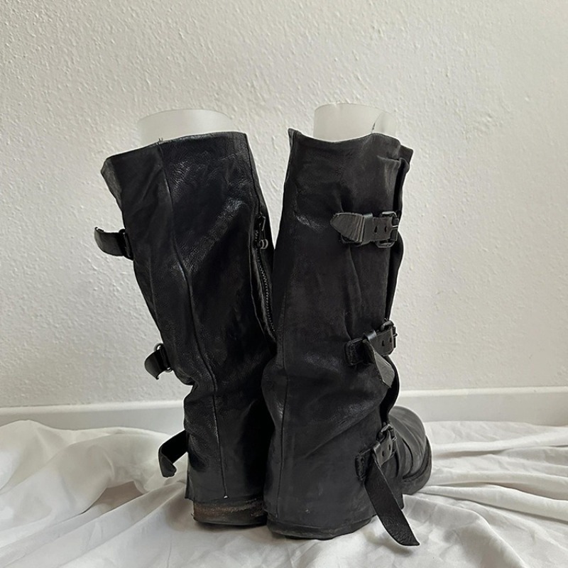 古典的な女性の靴レトロ高級本革ナイトブーツ女性のためのファッ - High Knee Heel Boots のレビューと価格